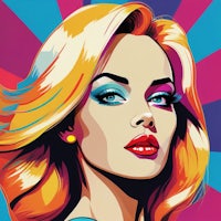 a pop art painting of a woman with blond hair and blue eyes