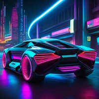 a futuristic car in a city with neon lights