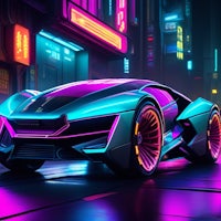 a futuristic car with neon lights in the city