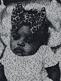 a black and white photo of a baby surrounded by words